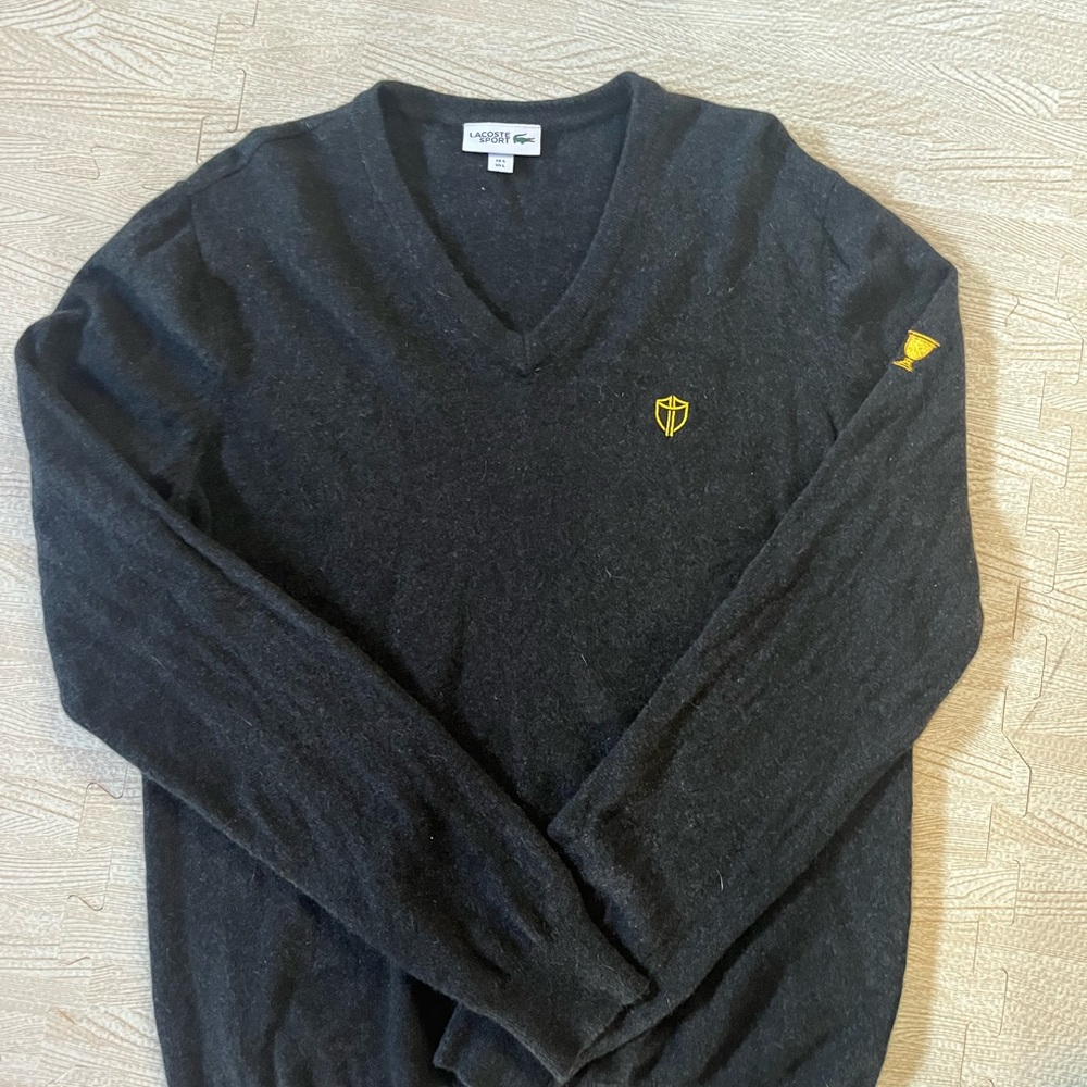 Lacoste Sport Président Cup Golf Men's Charcoal V-Neck Sweater 100% cashmere
